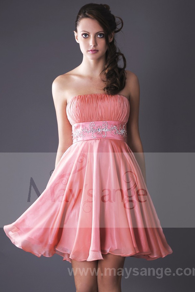 Peach Strapless Cocktail Dress