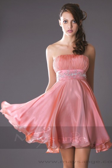 Peach Strapless Cocktail Dress - C112 #1