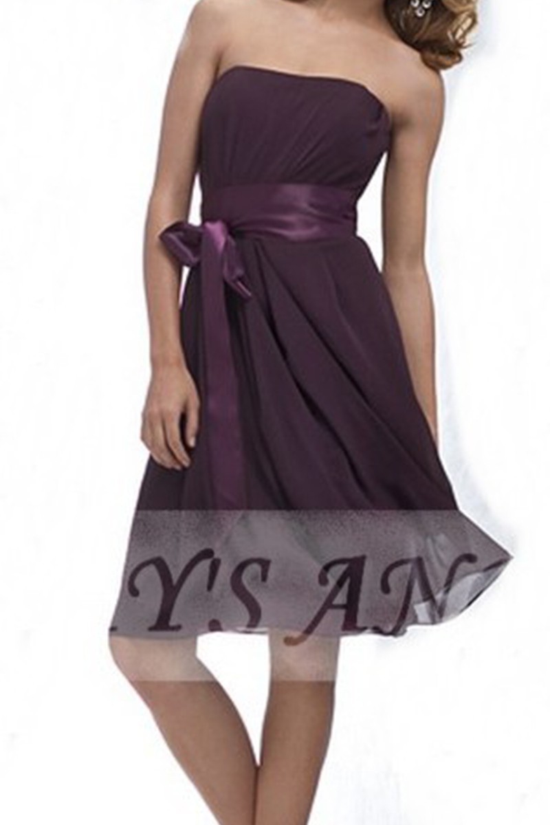 Promotion robe de cocktail Violine en mousseline avec une ceinture en satin - Ref C124 Promotion - 01 Promotion robe de cocktail Violine en mousseline avec une ceinture en satin - Ref C124 Promotion - 01