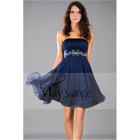 Robe courte avec paillette sur la ceinture Souplesse et fluidité bleu marine