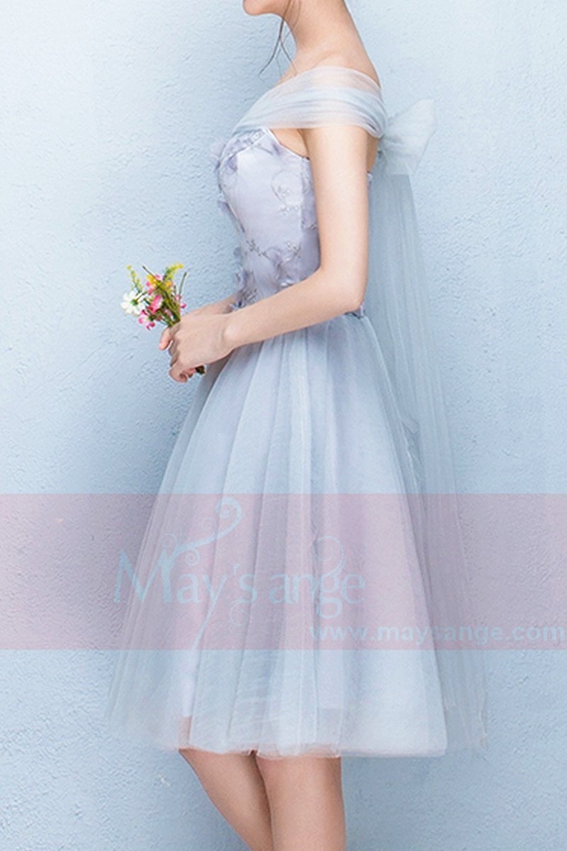 Strapless Sweetheart Gray Tulle Party Dress - Ref C852 - 01