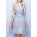 Off-The-Shoulder Silver Gray Tulle Party Dress - Ref C853 - 02