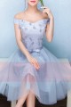 Off-The-Shoulder Silver Gray Tulle Party Dress - Ref C853 - 06