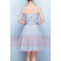 robe courte simple pour un cocktail ou une fete  couleur gris pale - Ref C854 - 04