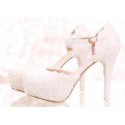 Chic Close-Toe White Lace Bridal Sandals - Ref CH086 - 02