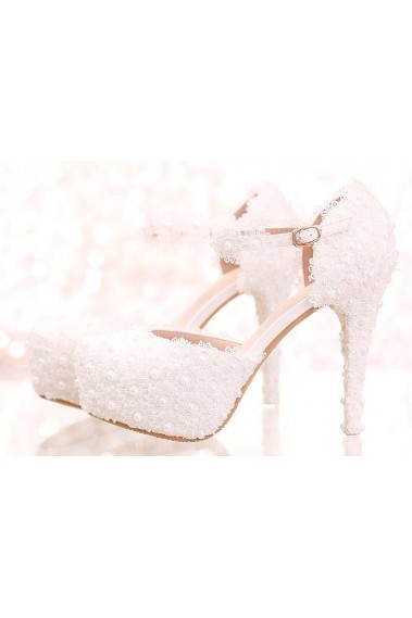 Chic Close-Toe White Lace Bridal Sandals - CH086 #1