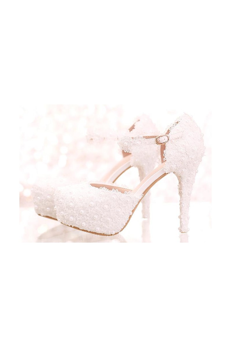 Chic Close-Toe White Lace Bridal Sandals - Ref CH086 - 01