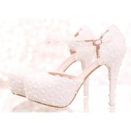 Escarpins De Mariage Blanc Dentelle