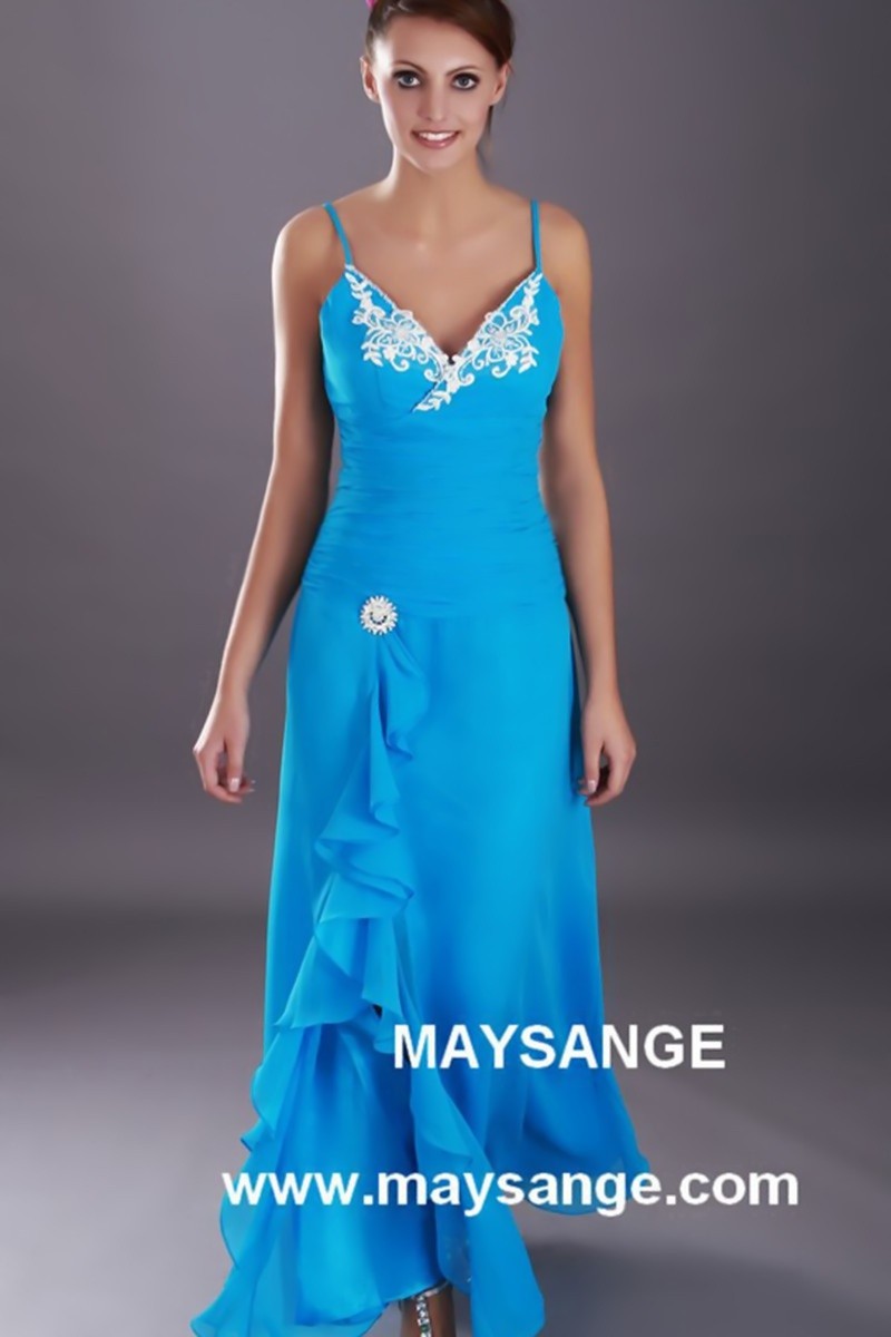 Long V Neckline Blue Summer Dress - Ref L045 - 01