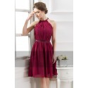 Open-Back Short Burgundy Party Dress With Pleated Bodice - Ref C806 - 02
