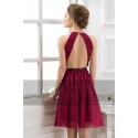 Open-Back Short Burgundy Party Dress With Pleated Bodice - Ref C806 - 03