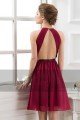 Open-Back Short Burgundy Party Dress With Pleated Bodice - Ref C806 - 03
