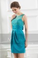 Robe de cocktail dentelle  bleu turquoise - Ref C715 - 03