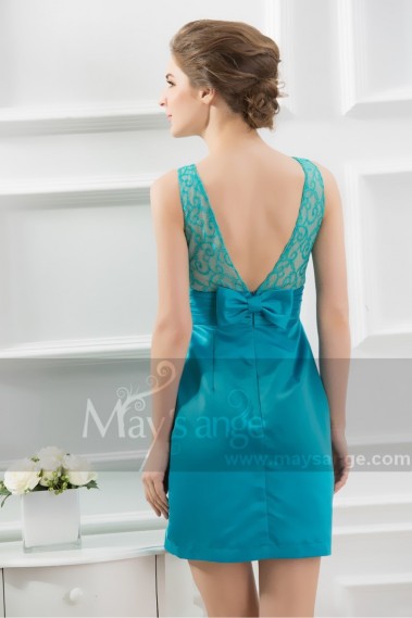 Robe de cocktail dentelle  bleu turquoise - C715 #1