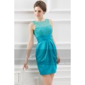 Robe de cocktail dentelle  bleu turquoise - Ref C715 - 04