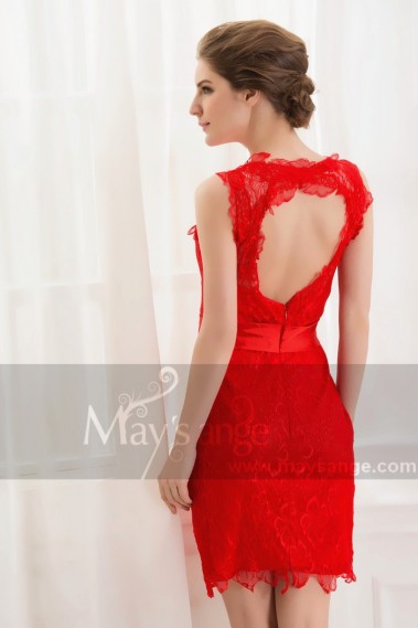 Red chrysanthemum petals crazy lace backless evening dress - C543 #1