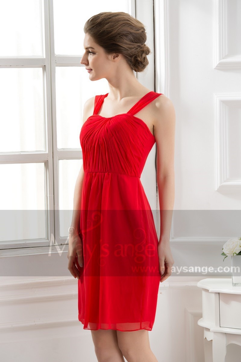 Affordable Short Red Homecoming Dress Draped Top With Straps - Ref C562 - 01
