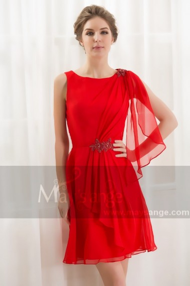 robe de gala rouge feu avec une voile sur l’épaule maysange - C795 #1