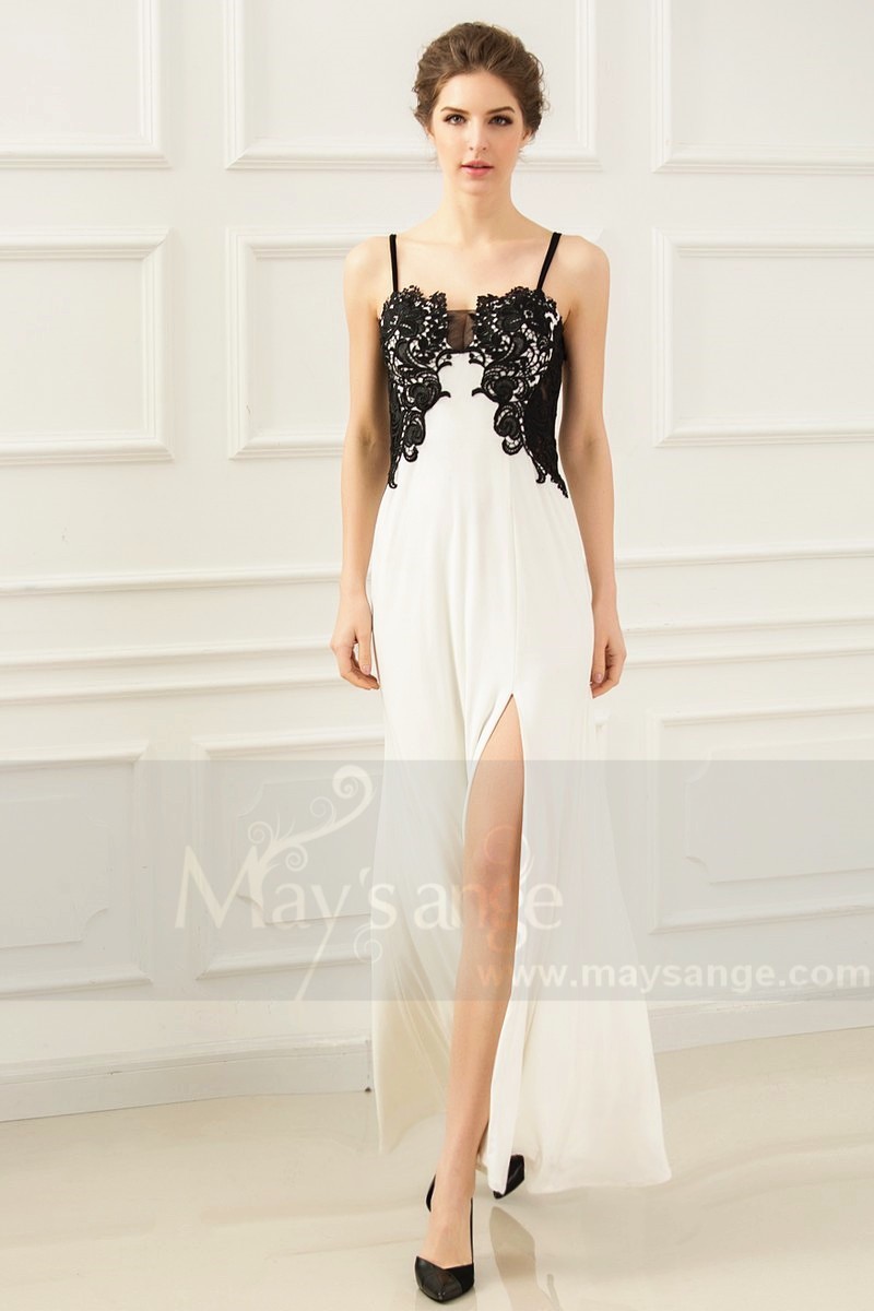 robe long blanc dentelle noir sexy dos ouvert - Ref L759 - 01 robe long blanc dentelle noir sexy dos ouvert - Ref L759 - 01