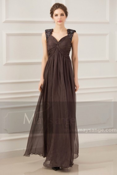 Beautiful Dark Gray Chiffon Sleeveless Designer Evening Gown - L773 #1