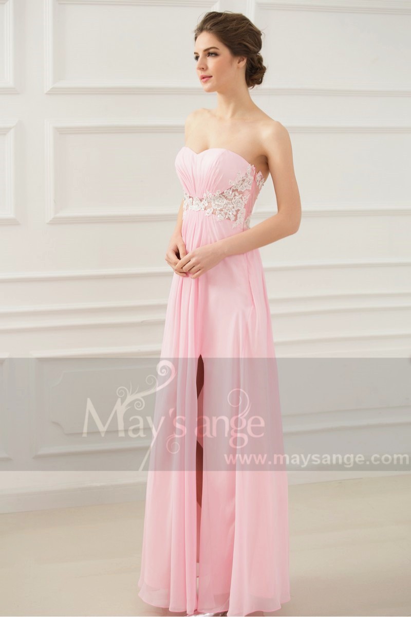 Long Sexy Pink Lace Dress With Slit - Ref L131 - 01