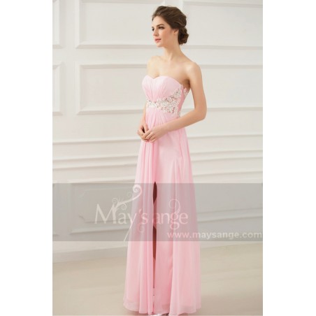 Long Sexy Pink Lace Dress With Slit