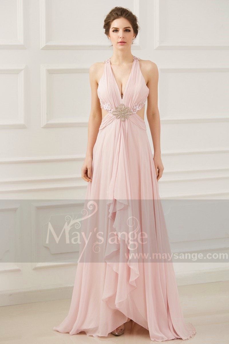 robe de soirée rose poudre dos ouvert - Ref L758 - 01 robe de soirée rose poudre dos ouvert - Ref L758 - 01