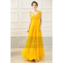 Long Chiffon Yellow Evening Dress V Neck With Golden Flower - Ref L770 - 02