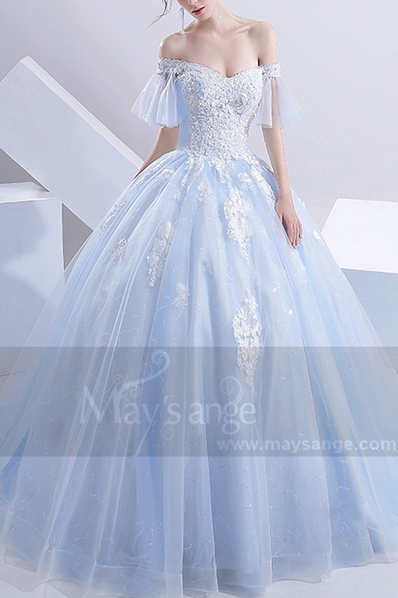 robe de mariage M387 bleu turquoise - Ref M387 - 01