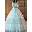 Tulle Princess Wedding Dress Long Illusion Sleeve With Train - Ref M373 - 02