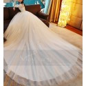 Tulle Princess Wedding Dress Long Illusion Sleeve With Train - Ref M373 - 04