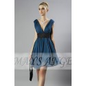 Short Chiffon Deep Blue Cocktail Dress With V-neck - Ref C122 - 02