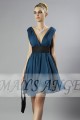 Short Chiffon Deep Blue Cocktail Dress With V-neck - Ref C122 - 02