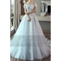 Turquoise Organza Princess Wedding Dress With Cap-Sleeve - Ref M376 - 02