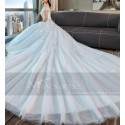 Turquoise Organza Princess Wedding Dress With Cap-Sleeve - Ref M376 - 03