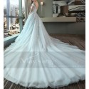 Turquoise Organza Princess Wedding Dress With Cap-Sleeve - Ref M376 - 04