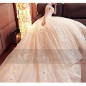 Champagne Off-The-Shoulder Organza Wedding Dress With Cathedral Train - Ref M378 - 03