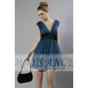 Short Chiffon Deep Blue Cocktail Dress With V-neck - Ref C122 - 03