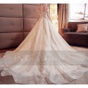 Champagne Off-The-Shoulder Organza Wedding Dress With Cathedral Train - Ref M378 - 02