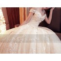 Champagne Off-The-Shoulder Organza Wedding Dress With Cathedral Train - Ref M378 - 04