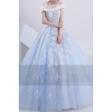 Gorgeous Ball Gown Turquoise Bridal Gown With Cap Sleeve - Ref M388 - 02