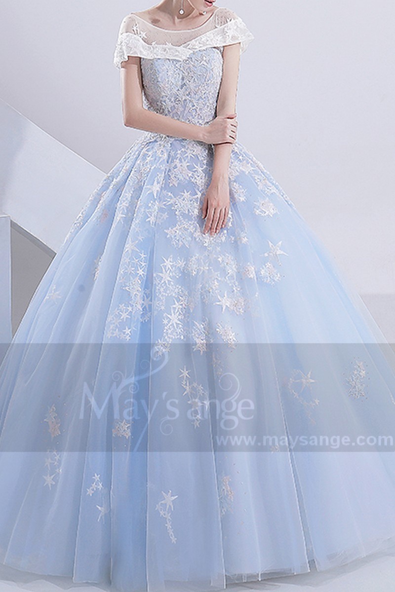 robe de mariée pas cher bleu turquoise pour cérémonie - Ref M388 - 01