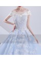 Gorgeous Ball Gown Turquoise Bridal Gown With Cap Sleeve - Ref M388 - 03