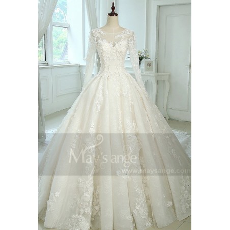 somptueuse robe de mariée dentelle manche longue a effet tattoo