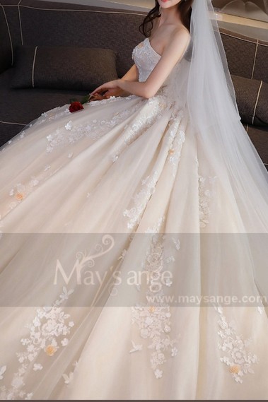 Tulle Champagne Bridal Gown With Long Train - M375 #1