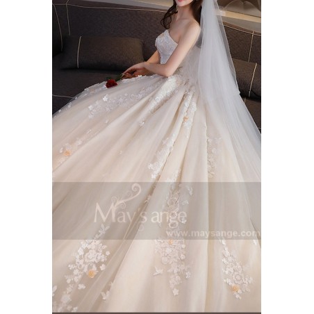 robe ceremonie mariage pas cher champagne bustier simple en dentelle