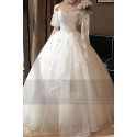 Ivory Off-The-Shoulder Ball-Gown Wedding Dress Short Sleeves With Ruffles - Ref M389 - 02