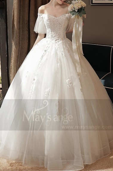 robe de mariée dentelle bustier cœur sexy avec manche volant - M389 #1