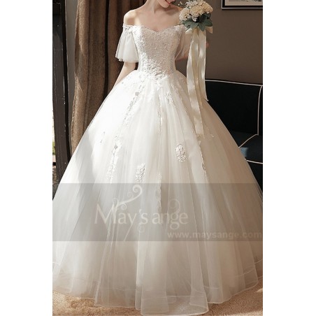 robe de mariée dentelle bustier cœur sexy avec manche volant