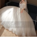 Ivory Off-The-Shoulder Ball-Gown Wedding Dress Short Sleeves With Ruffles - Ref M389 - 03